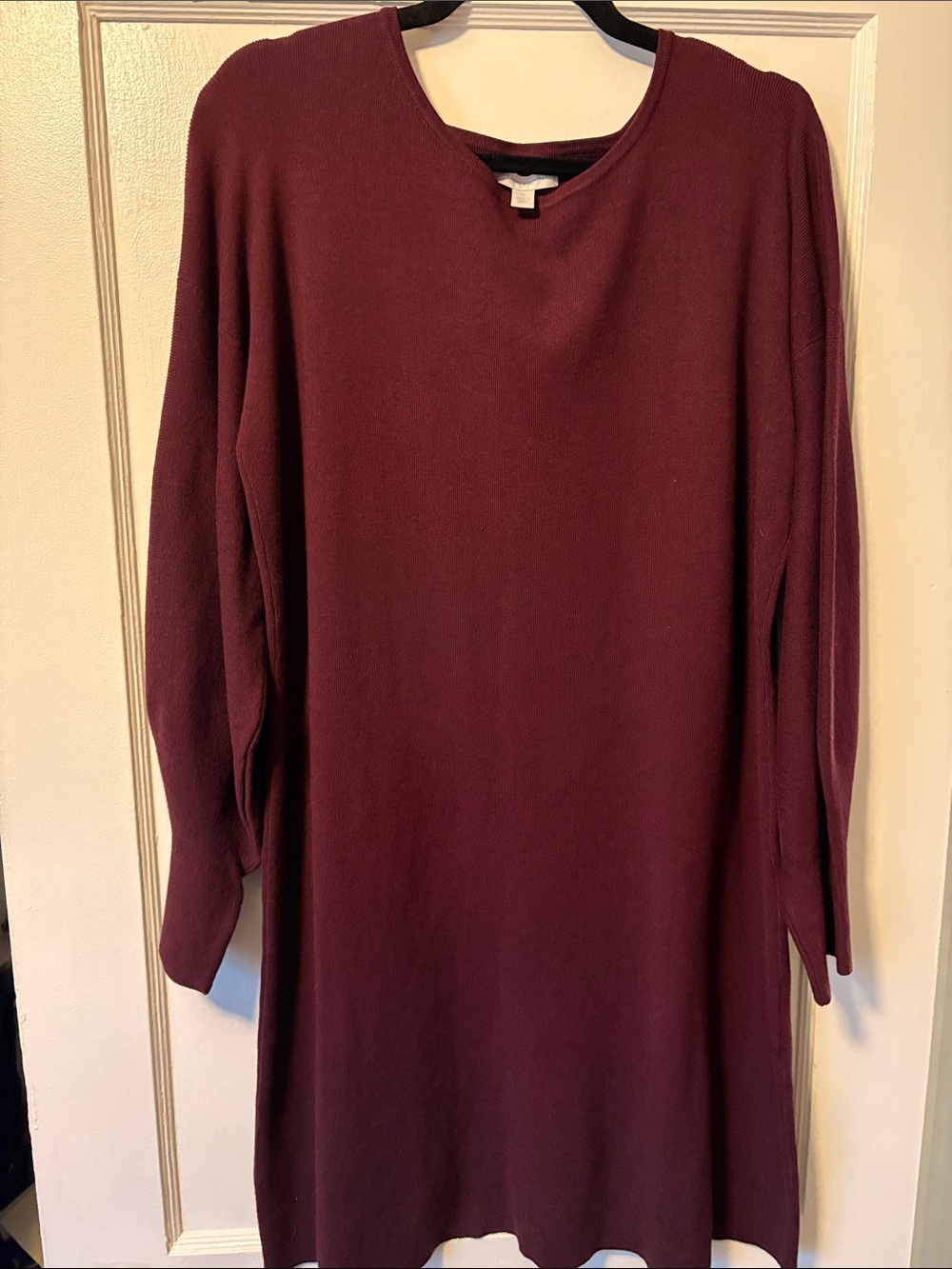 New York & Company Long Sleeve Knit Shift Dress - Burgundy